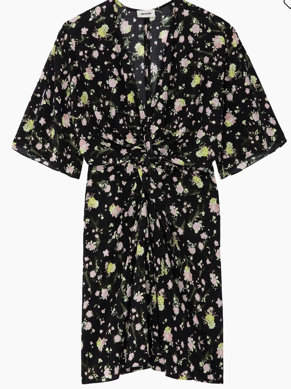 Zadig & Voltaire Mini Dress Black Floral Twist-Front MSRP $398 - Picture 2 of 6